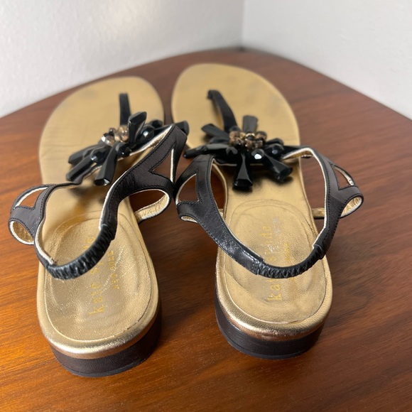 Kate Spade Freda Beaded Embellished Gold Leather Sandals Size 7.5 - Picture 4 of 7